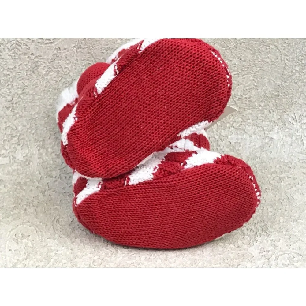 Mudpie Baby Booties 0-6 Months Red White Stripe Cable Knit Shoes 2010 New‎